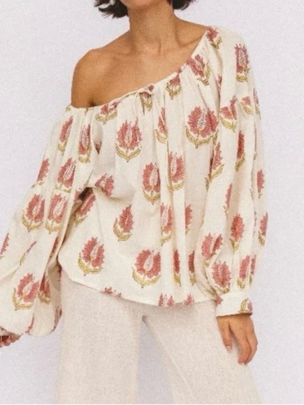 Daughters of India Ria Blouse XL Strawberry Cream Floral Romantic Cottagecore